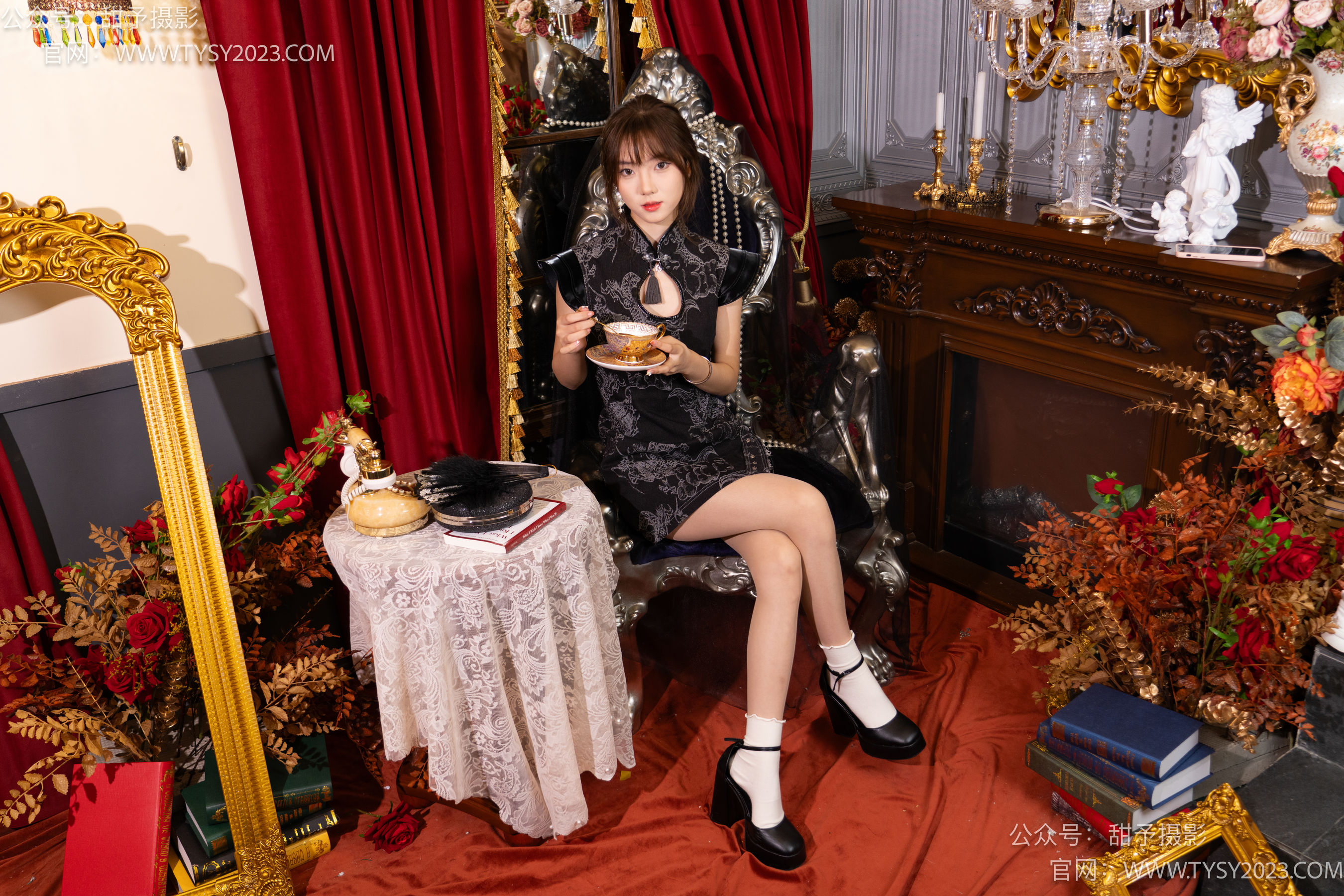 甜予摄影 No.095 璇璇 -旗袍、皮鞋、米白色棉袜、肉丝 - 图片07