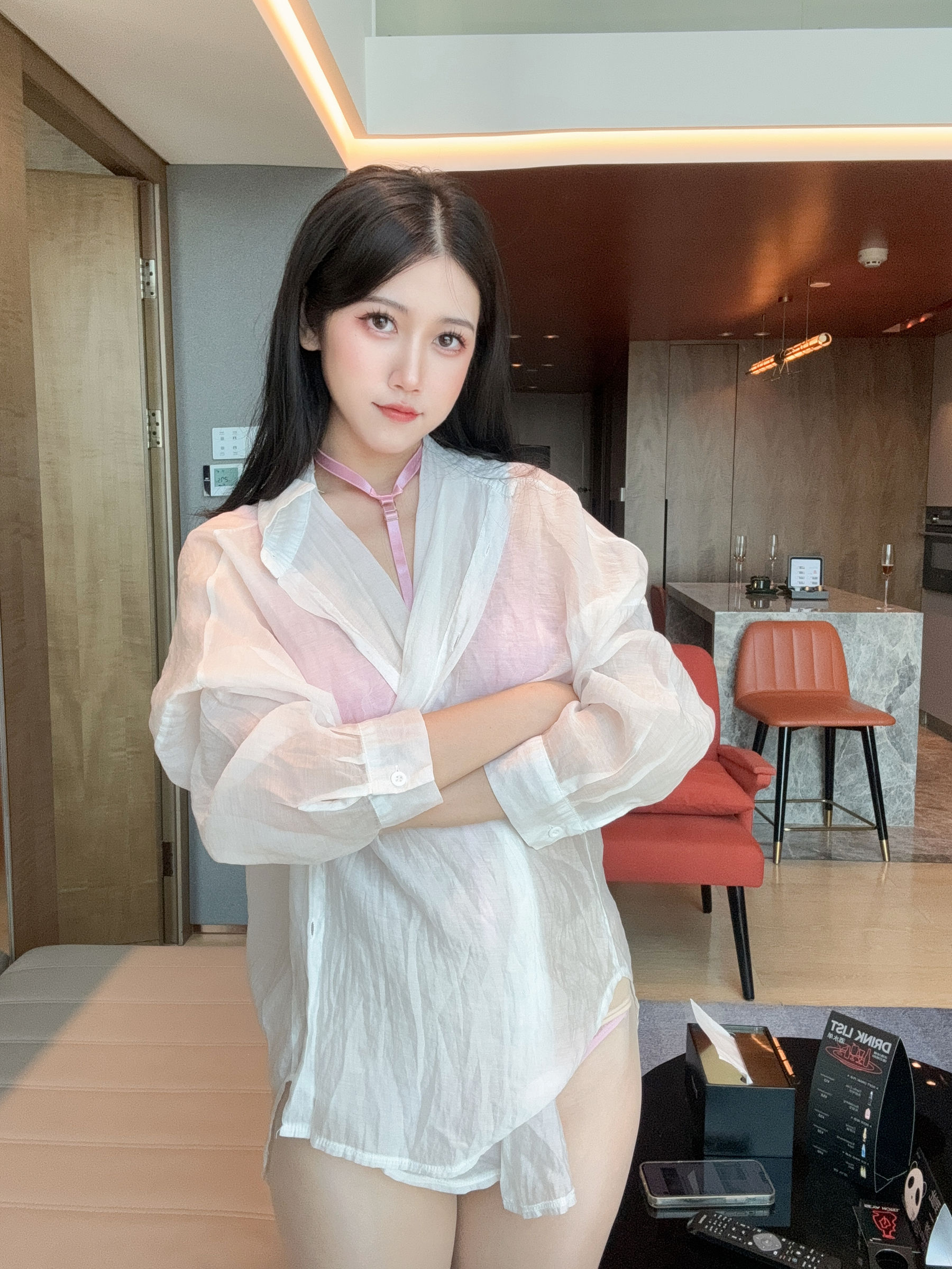 微博人气Coser不呆猫 - 粉色衬衣女友