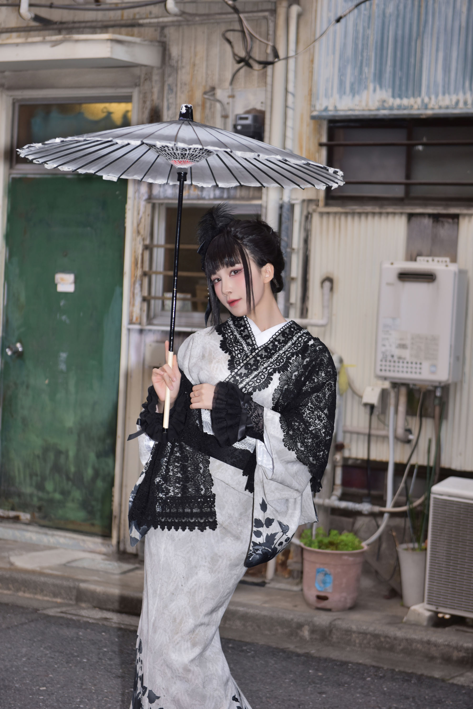 动漫博主 水淼aqua - Black Lace Kimono&Lingerie - 图片02