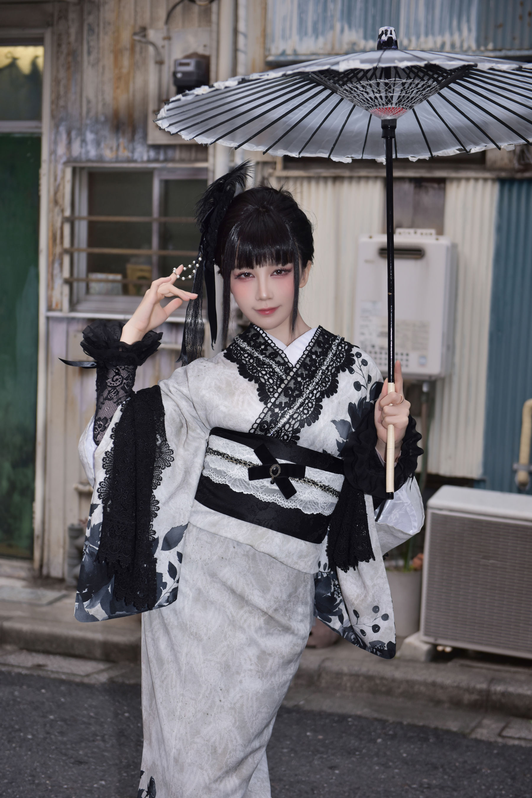动漫博主 水淼aqua - Black Lace Kimono&Lingerie - 图片03
